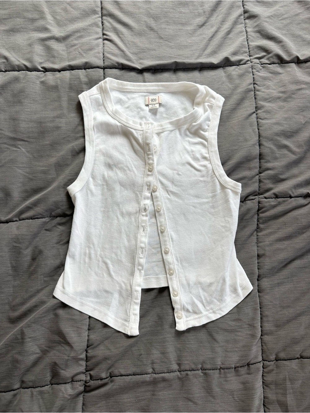 BDG White Ribbed Button-Front Tank